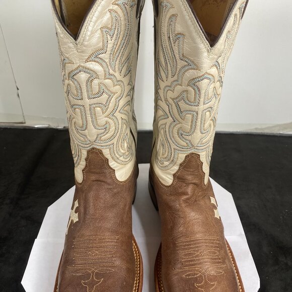 Women's 8.5 Vintage Tony Lama Brown Western Cowboy Boot, Square Toe, Two Toned, - Picture 5 of 11